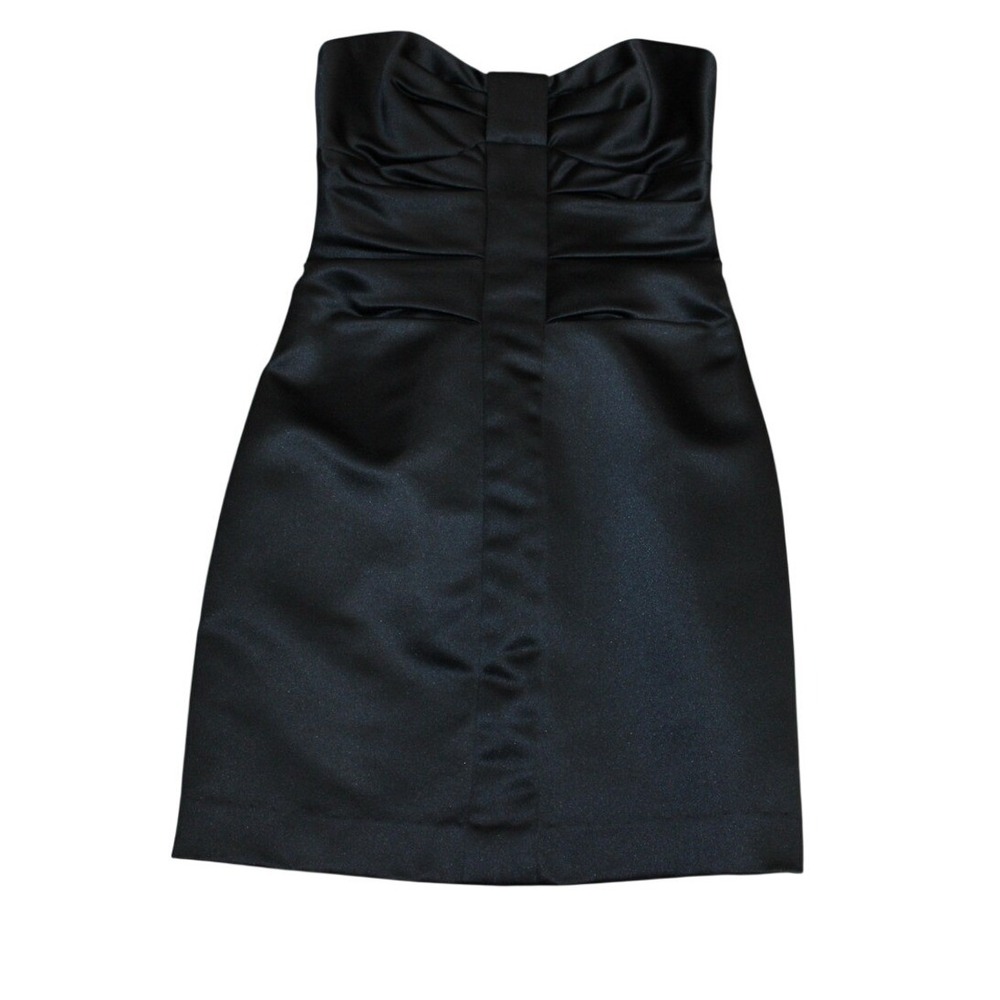 Black‎ Max Cleo Cocktail Size 4 Bodycon Y2K Strapless Rouched Satin Mini Dress